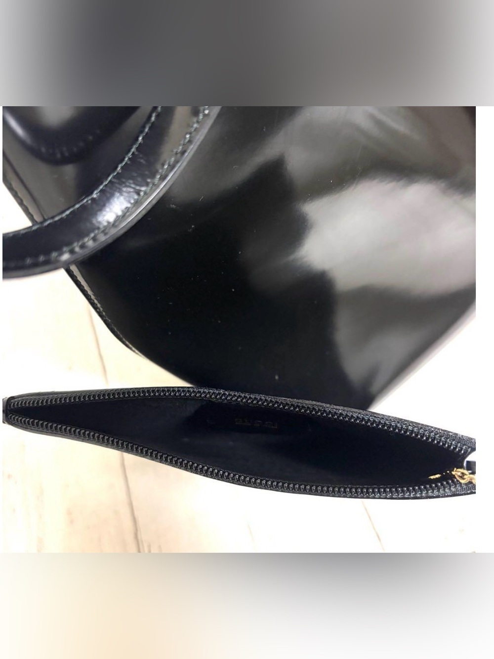 Gucci Black Patent Leather Tote with Detachable Black Pouch - Picture 7 of 13